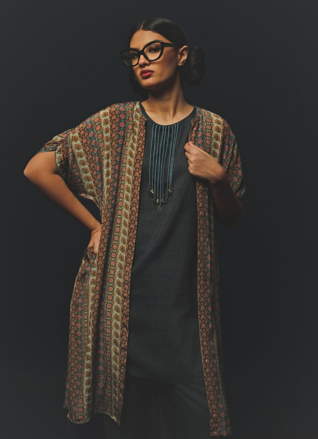 Bluish Grey Crepe Co - Ord Set Basil Leaf - Fabilicious Fashion