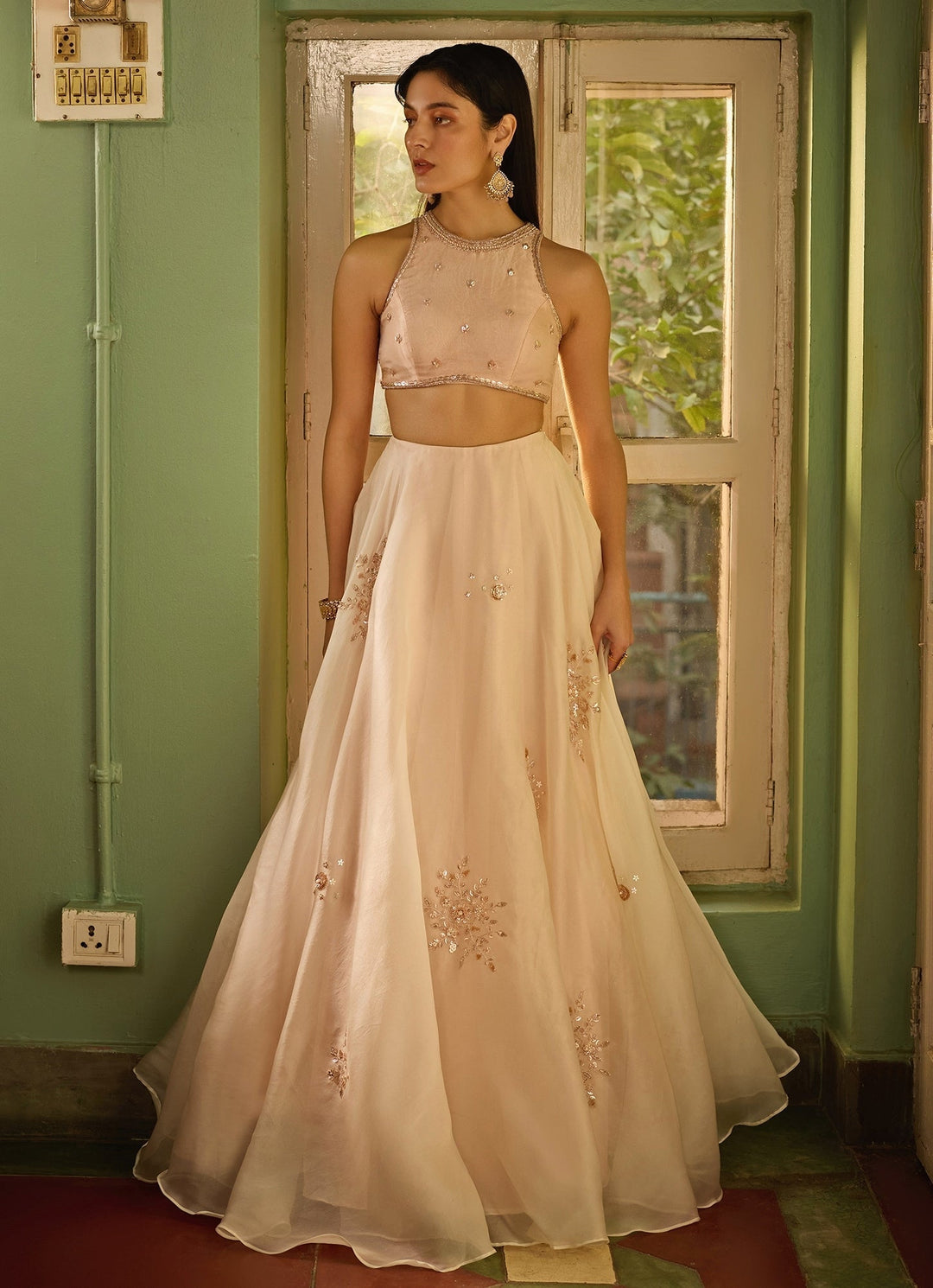Blush Pink And Gold Embroidered Lehenga Set Zoon Tribe - Fabilicious Fashion