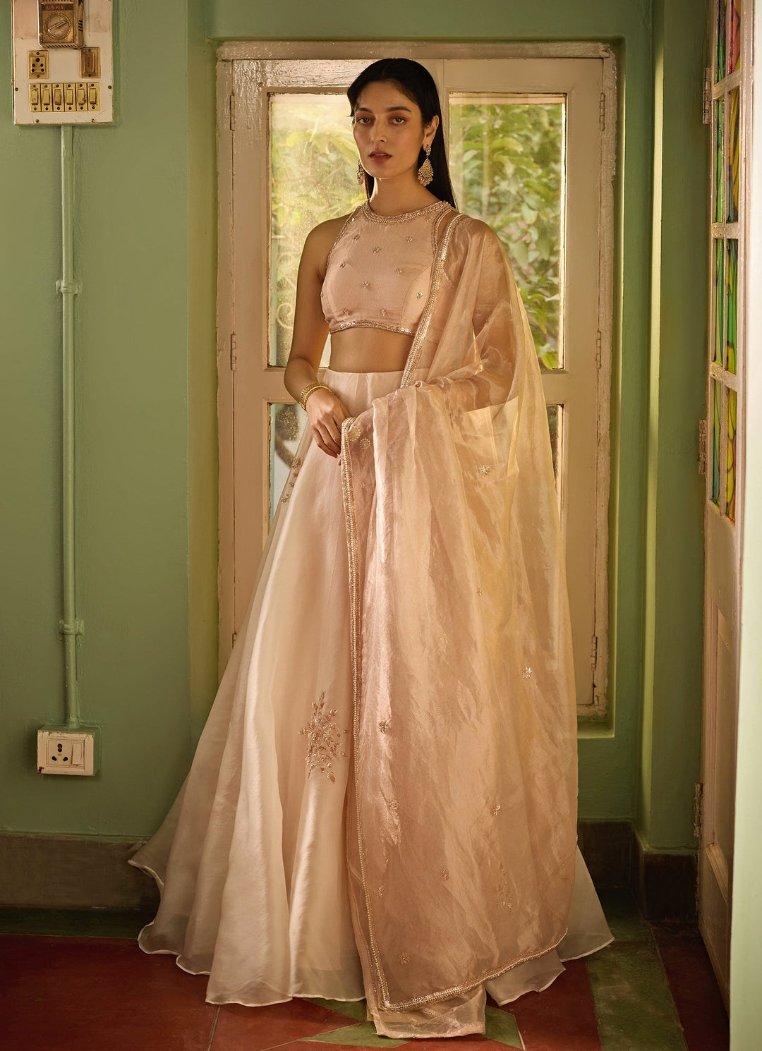 Blush Pink And Gold Embroidered Lehenga Set Zoon Tribe - Fabilicious Fashion