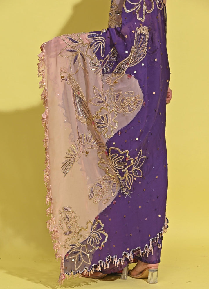 Rishi And Vibhuti Blush Pink And Purple Organza SareeFabilicious Fashion