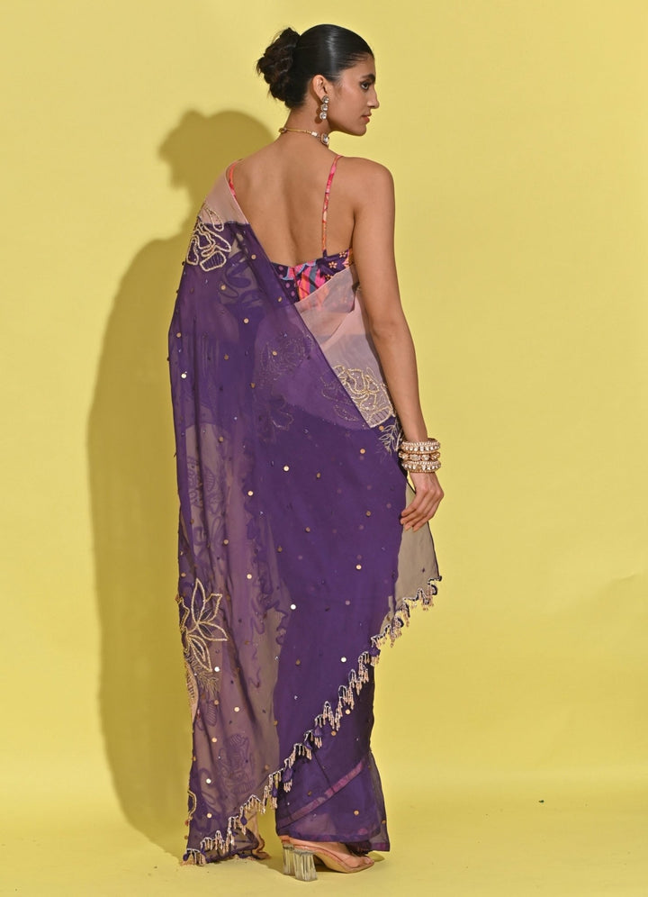 Rishi And Vibhuti Blush Pink And Purple Organza SareeFabilicious Fashion