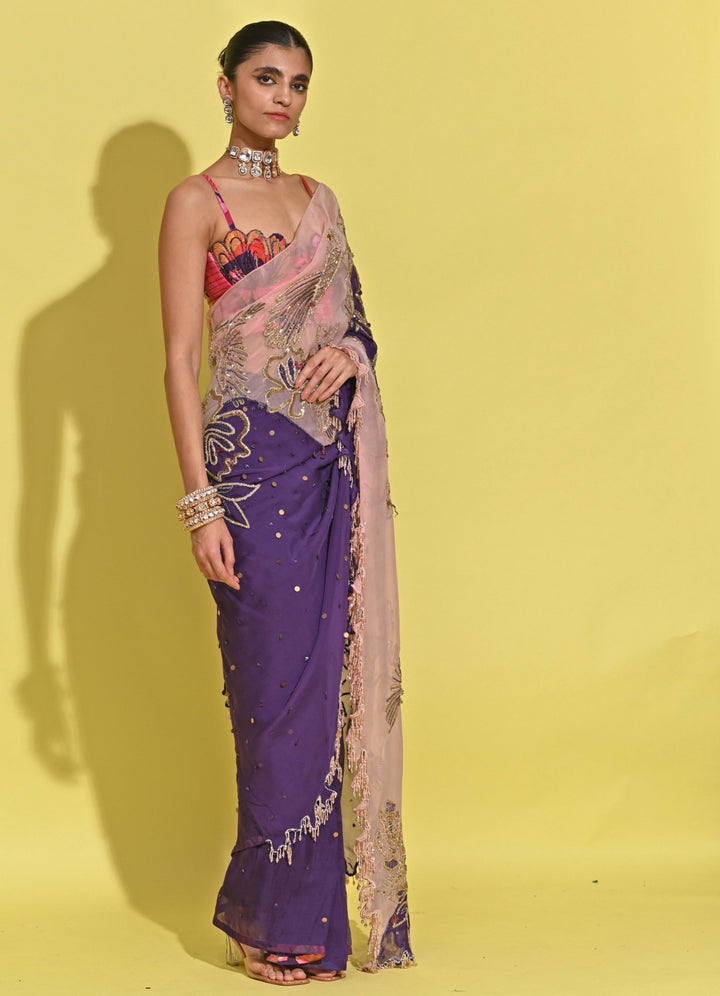 Rishi And Vibhuti Blush Pink And Purple Organza SareeFabilicious Fashion