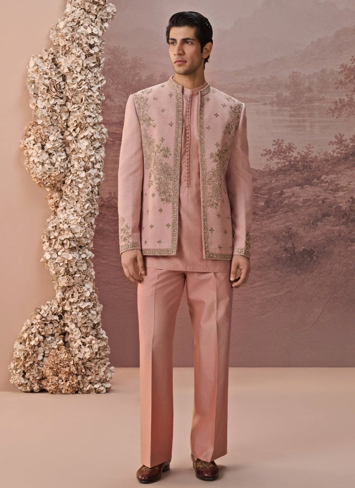 Contrast by Parth Blush Pink Bagalpuri Silk Jacket SetFabilicious Fashion