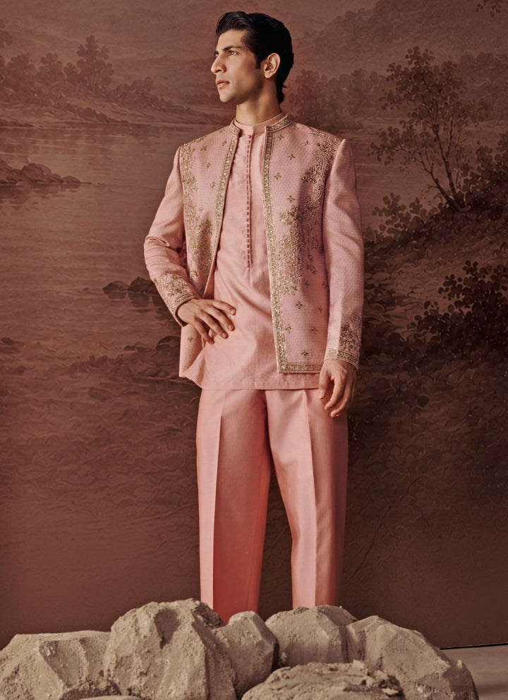 Contrast by Parth Blush Pink Bagalpuri Silk Jacket SetFabilicious Fashion