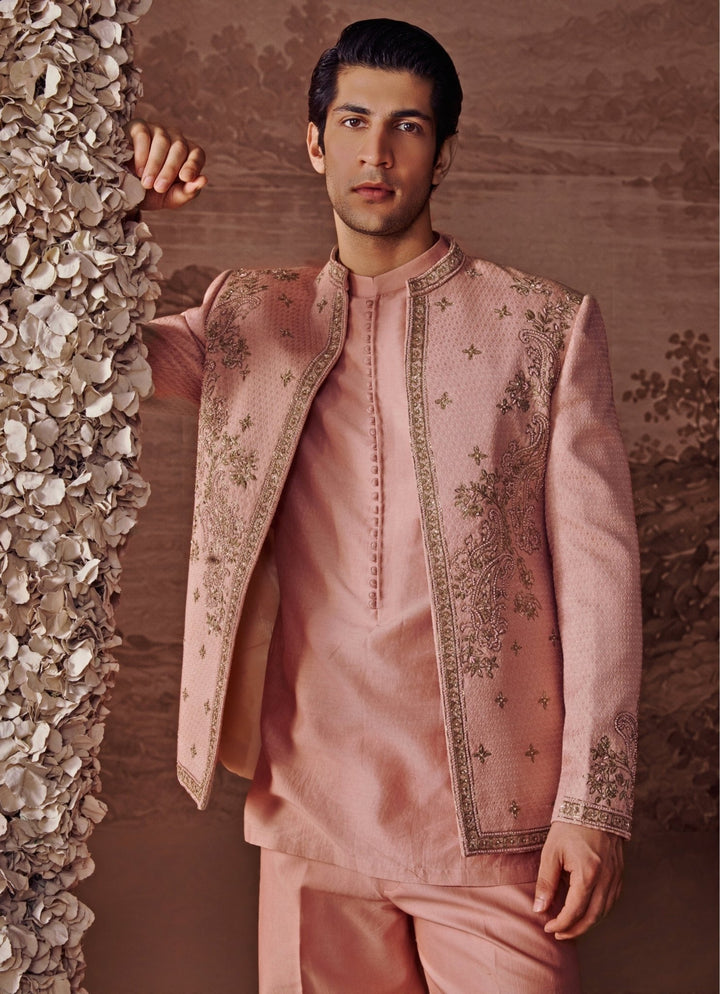 Contrast by Parth Blush Pink Bagalpuri Silk Jacket SetFabilicious Fashion