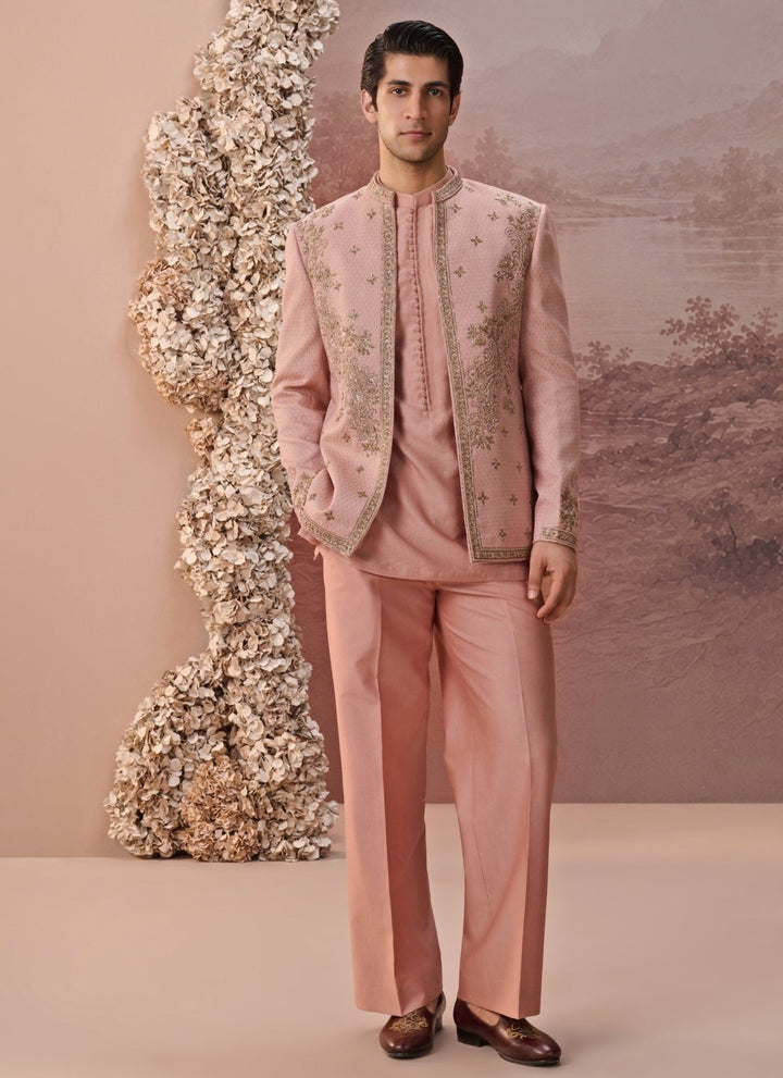 Contrast by Parth Blush Pink Bagalpuri Silk Jacket SetFabilicious Fashion