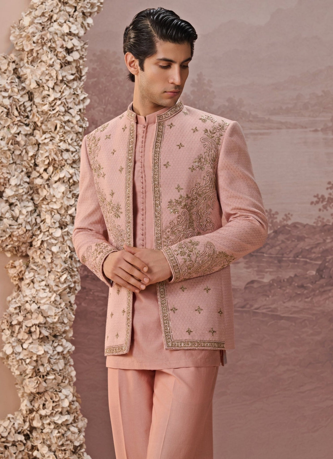 Contrast by Parth Blush Pink Bagalpuri Silk Jacket SetFabilicious Fashion