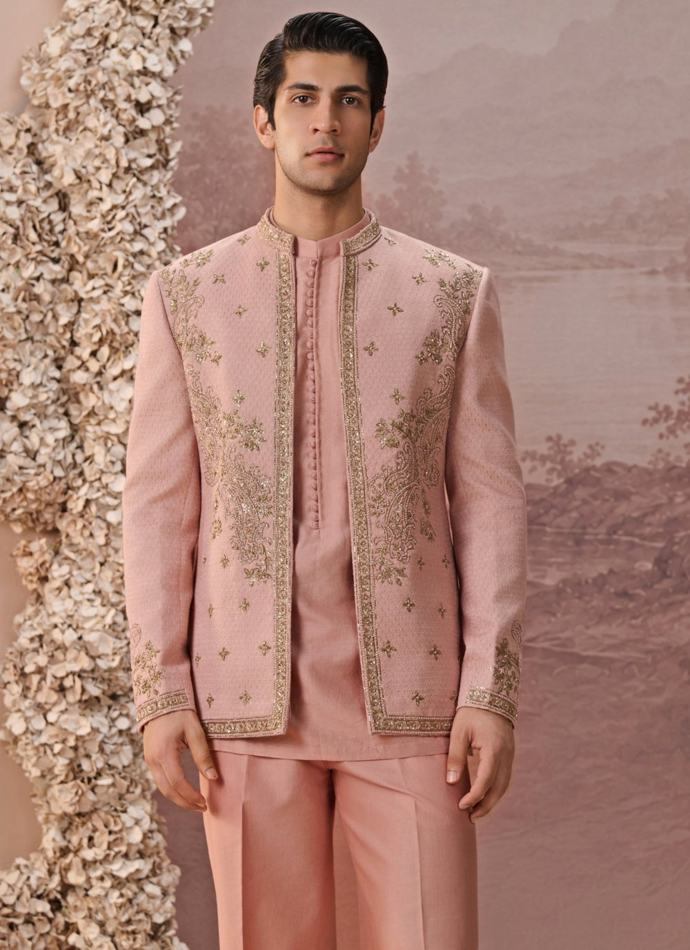 Contrast by Parth Blush Pink Bagalpuri Silk Jacket SetFabilicious Fashion