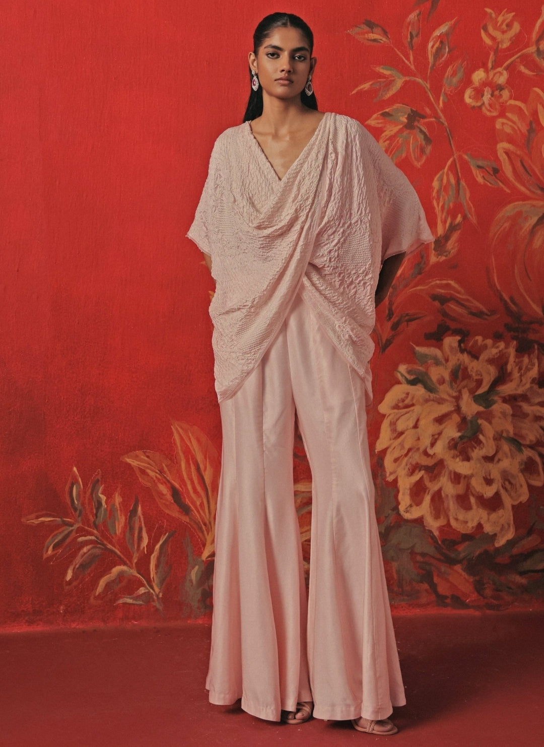 Twenty Nine Blush Pink Bandhani Cowl Top And Pants SetFabilicious Fashion