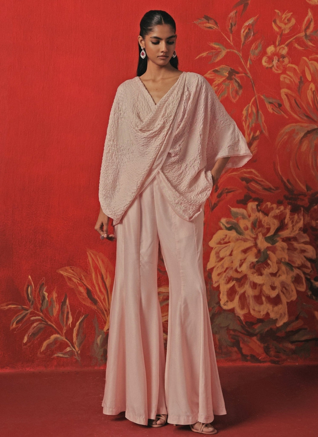 Twenty Nine Blush Pink Bandhani Cowl Top And Pants SetFabilicious Fashion