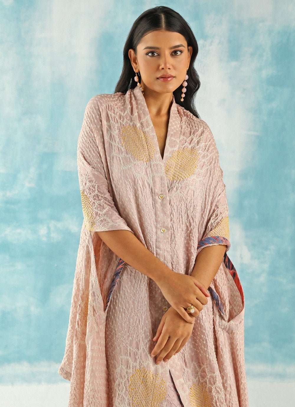 Twenty Nine Blush Pink Bandhani Tunic Kurta With PalazzoFabilicious Fashion