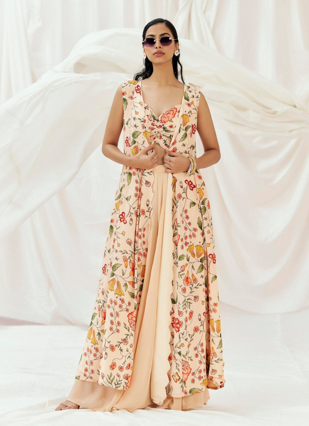Blush Pink Blouse Sharara Set With Jacket Redpine - Fabilicious Fashion