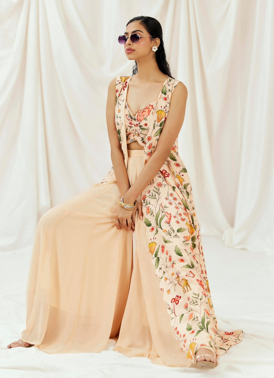 Blush Pink Blouse Sharara Set With Jacket Redpine - Fabilicious Fashion