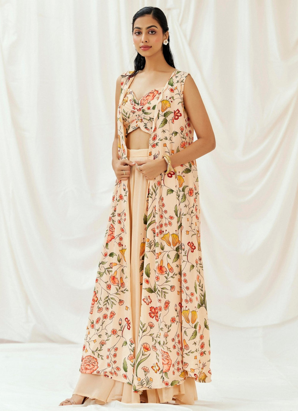 Blush Pink Blouse Sharara Set With Jacket Redpine - Fabilicious Fashion