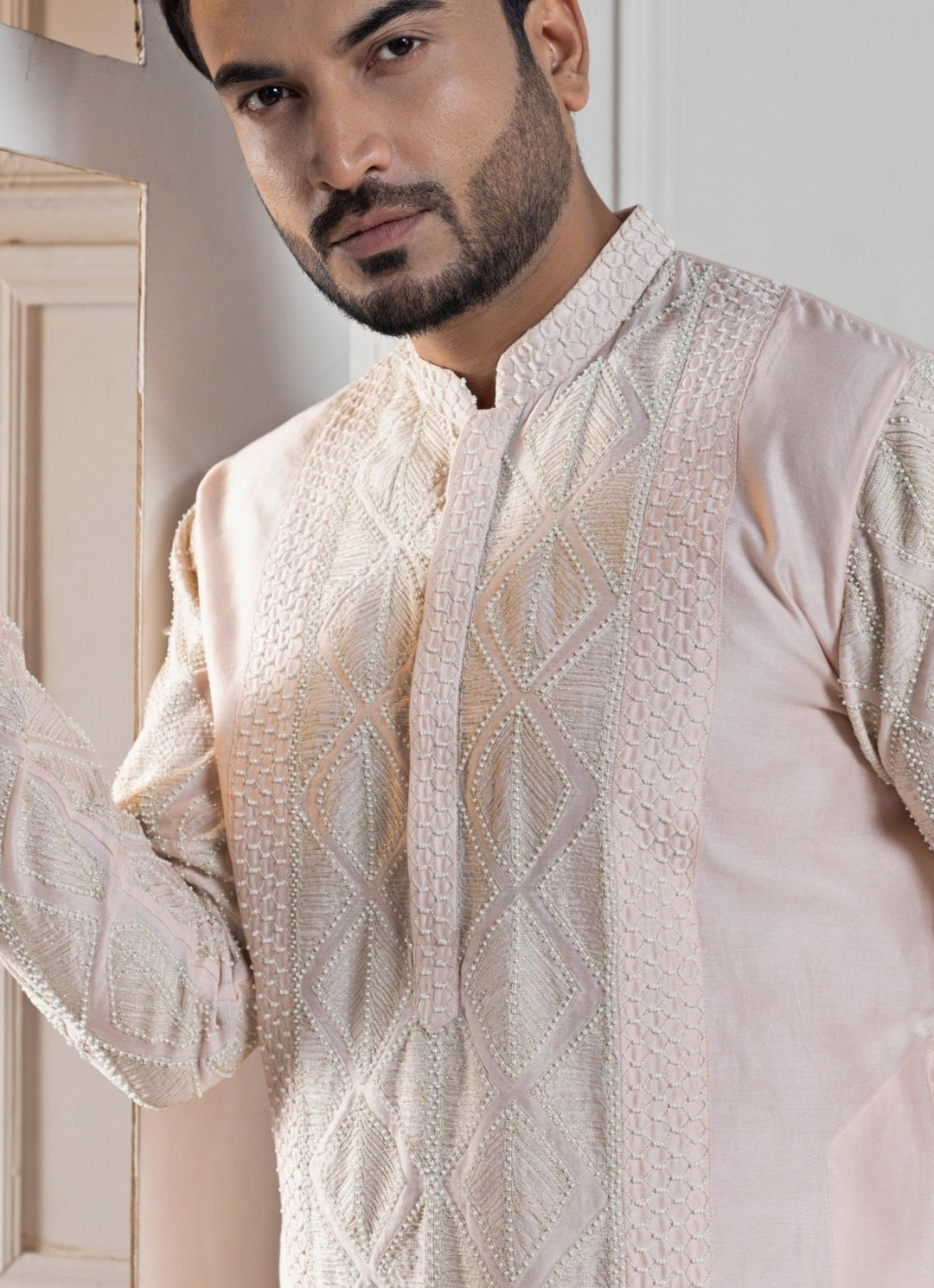 Blush Pink Chanderi Embroidered Kurta Pant Set Smriti - Fabilicious Fashion