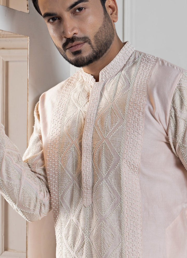 Blush Pink Chanderi Embroidered Kurta Pant Set Smriti - Fabilicious Fashion