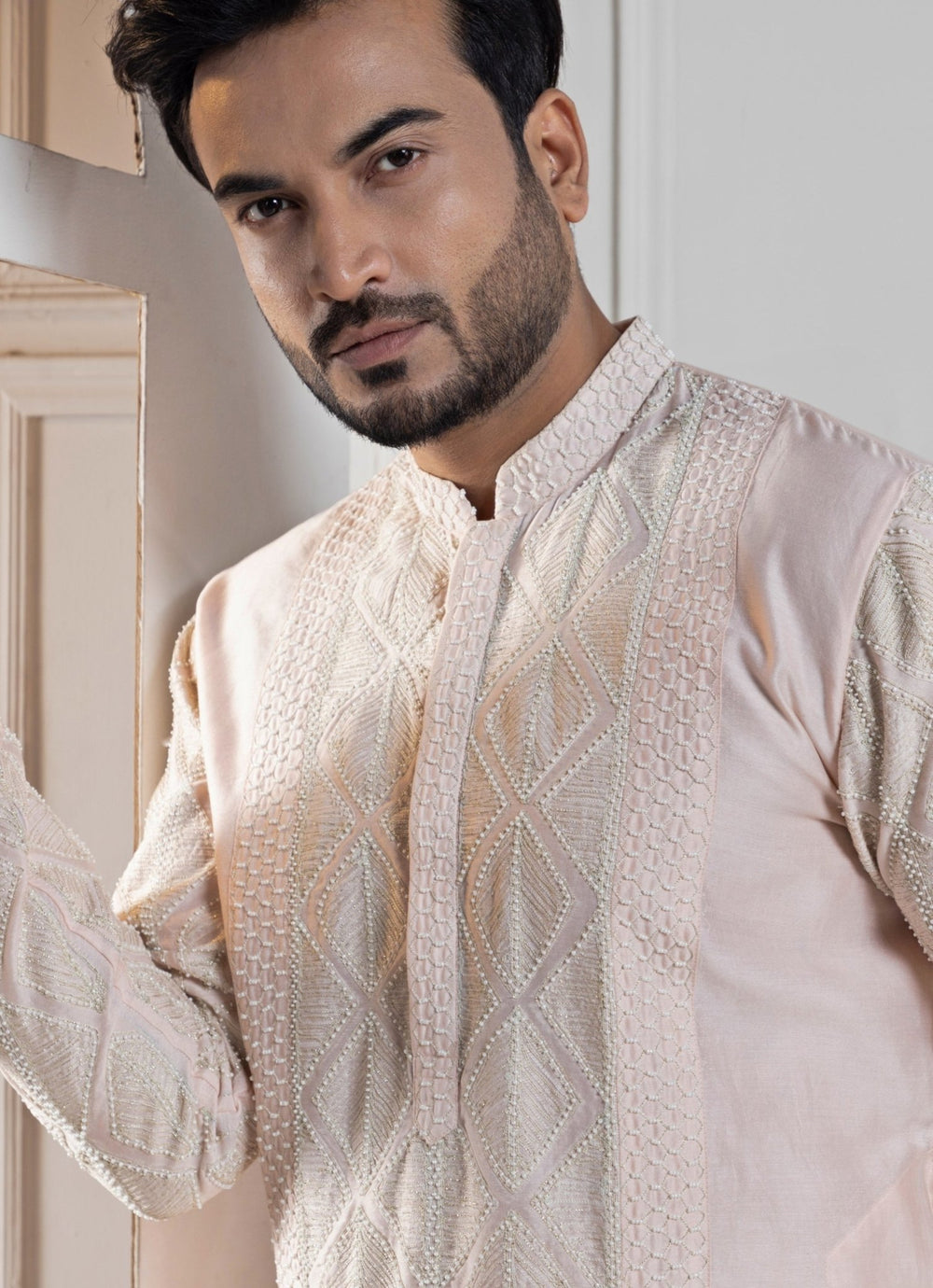 Blush Pink Chanderi Embroidered Kurta Pant Set Smriti - Fabilicious Fashion