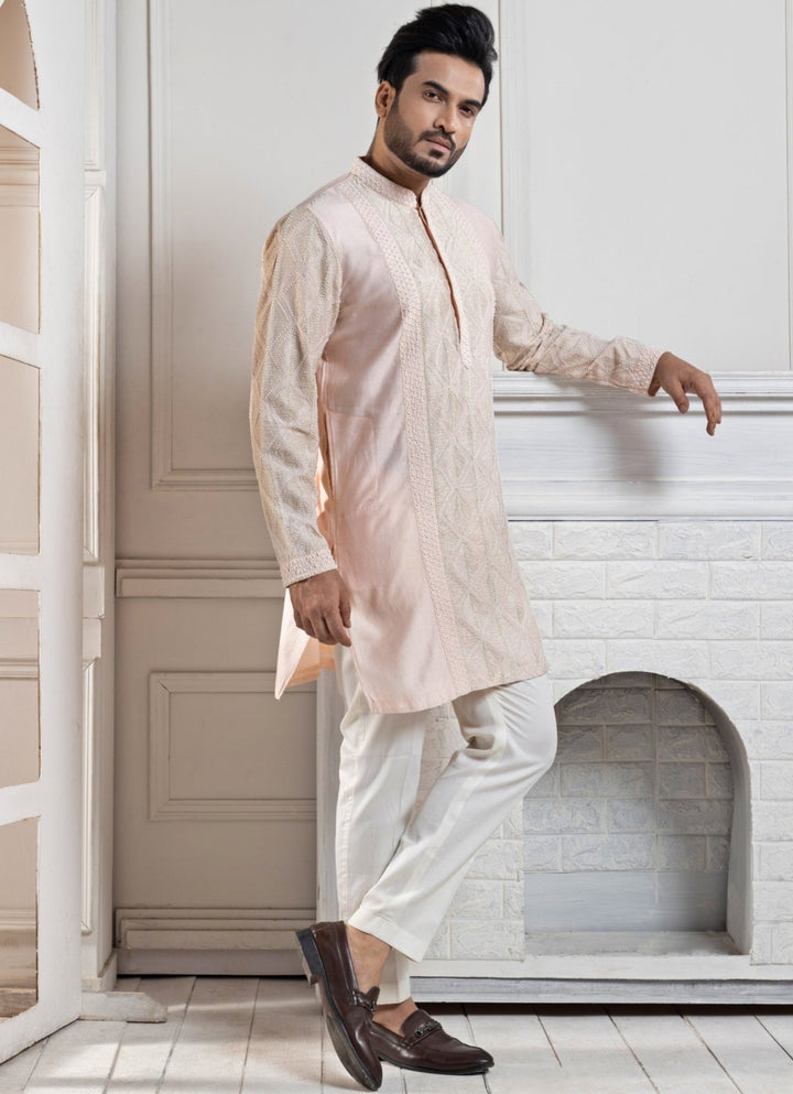 Blush Pink Chanderi Embroidered Kurta Pant Set Smriti - Fabilicious Fashion