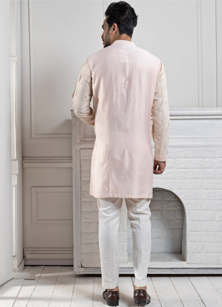 Blush Pink Chanderi Embroidered Kurta Pant Set Smriti - Fabilicious Fashion