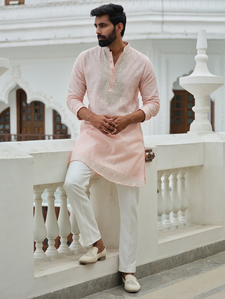 Darzi House Blush Pink Cotton Chanderi Kurta SetFabilicious Fashion