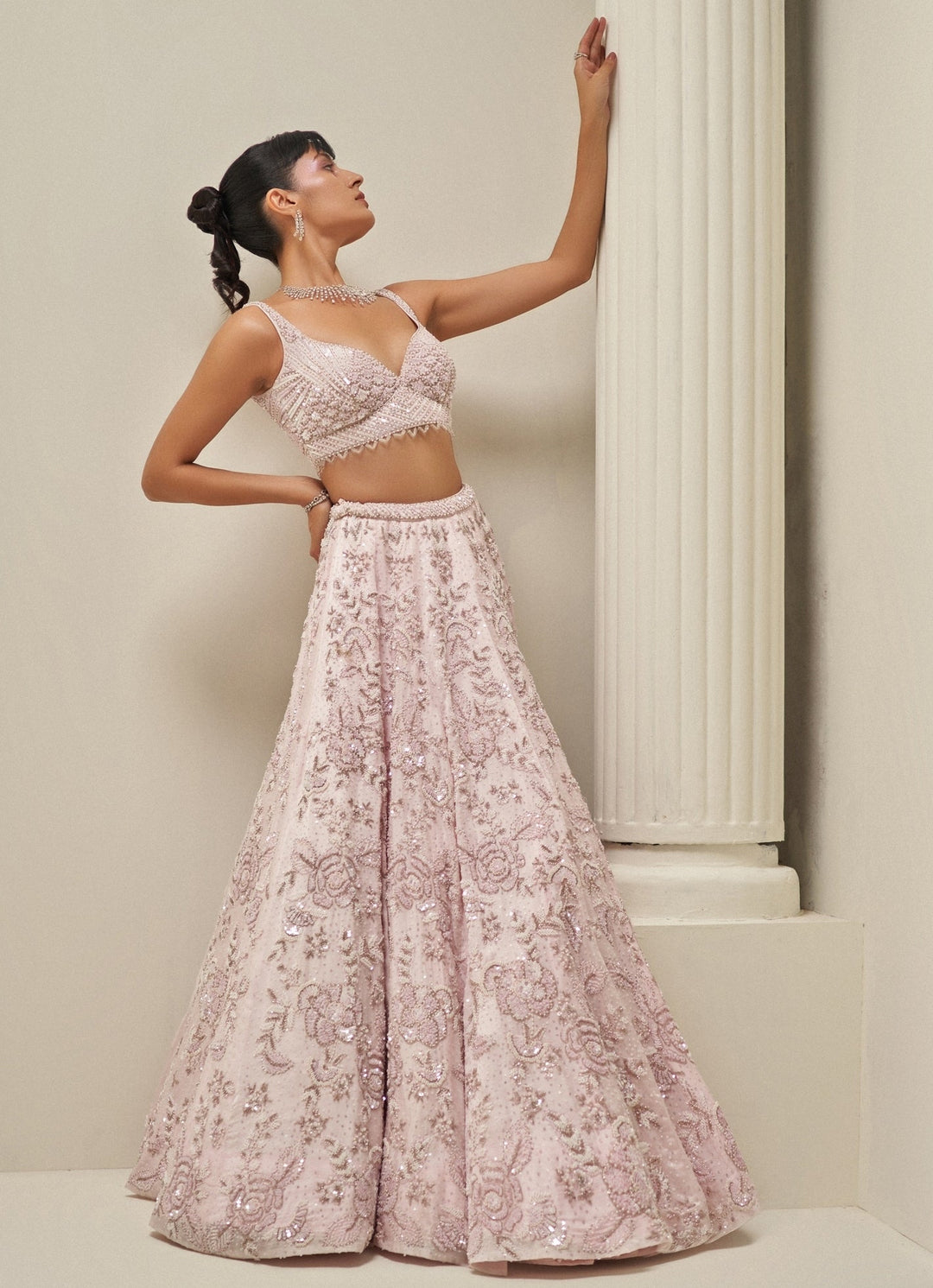 Blush Pink Crystal Embroidered Lehenga Set Angad Singh - Fabilicious Fashion