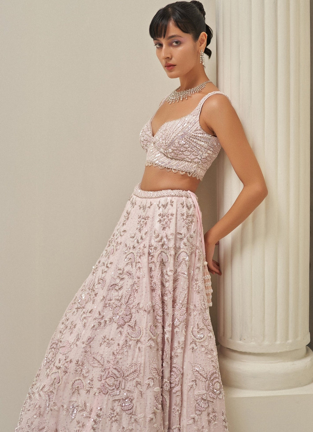 Blush Pink Crystal Embroidered Lehenga Set Angad Singh - Fabilicious Fashion