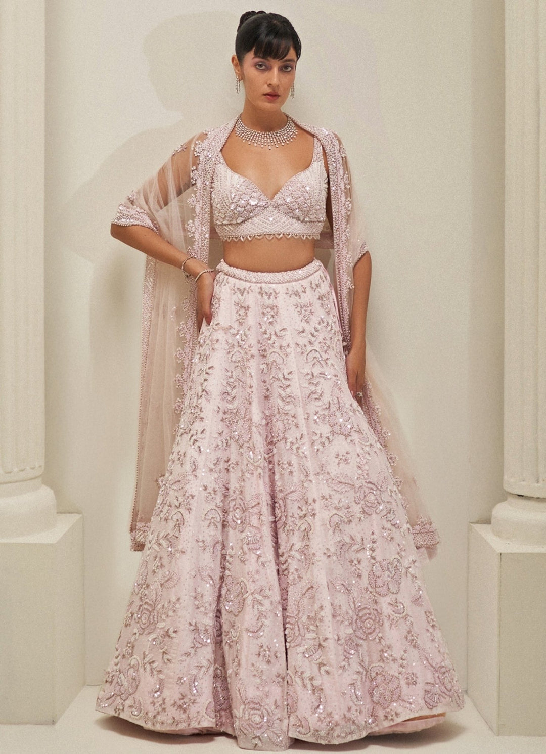 Blush Pink Crystal Embroidered Lehenga Set Angad Singh - Fabilicious Fashion