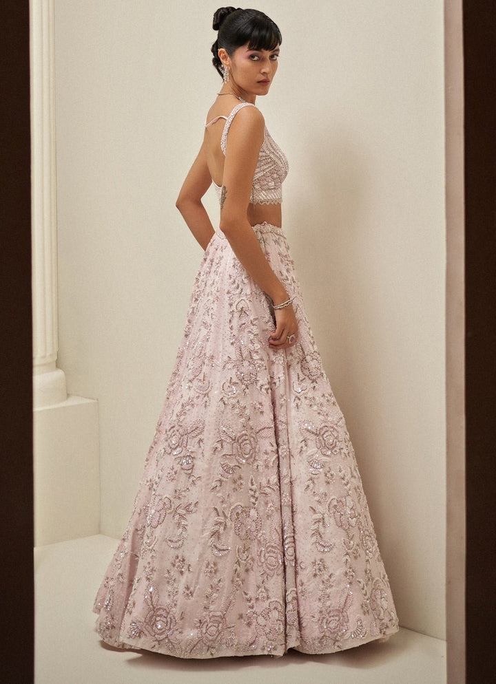 Blush Pink Crystal Embroidered Lehenga Set Angad Singh - Fabilicious Fashion