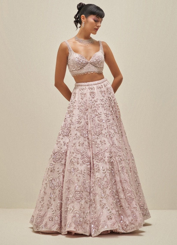 Blush Pink Crystal Embroidered Lehenga Set Angad Singh - Fabilicious Fashion