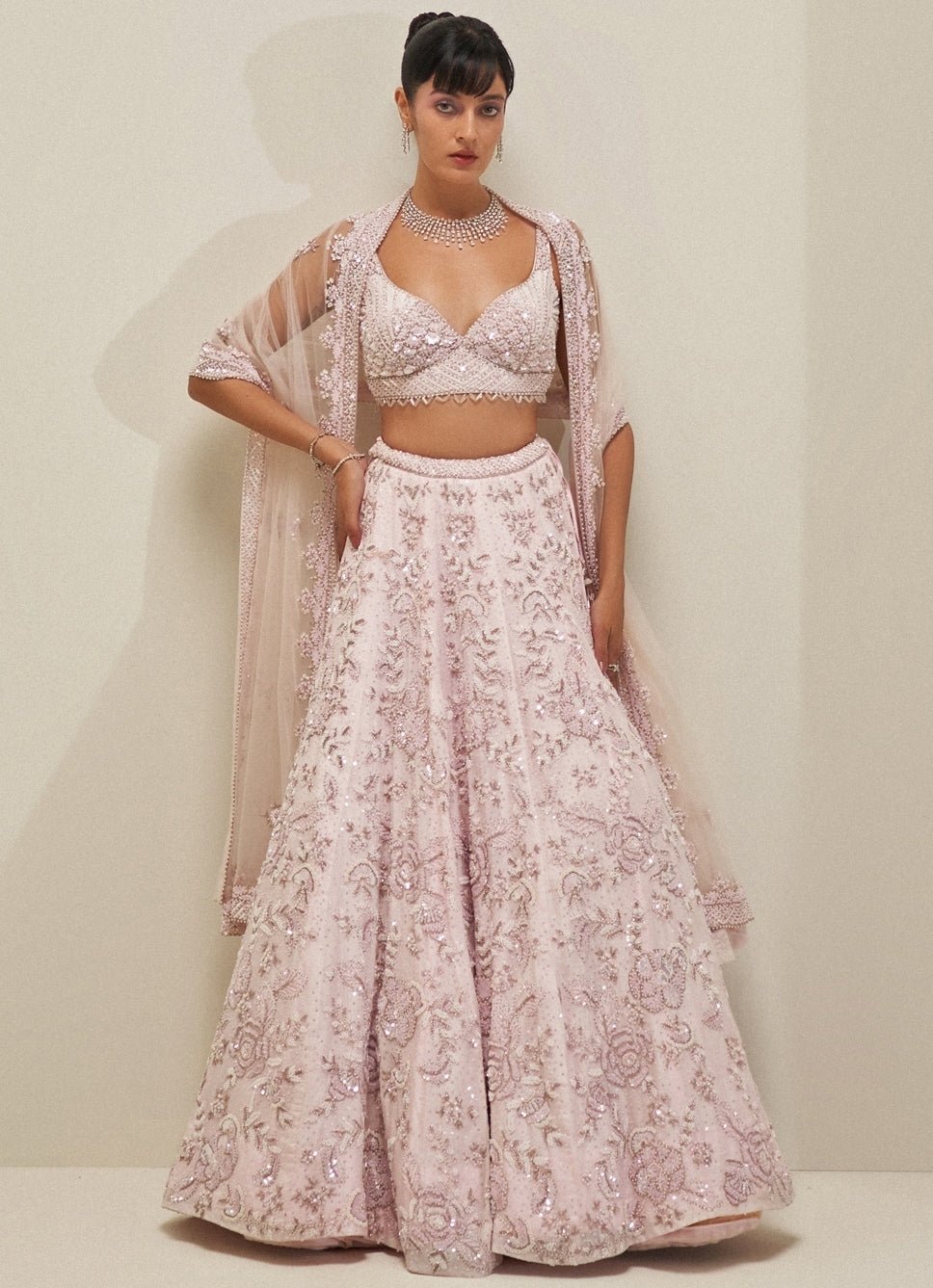 Blush Pink Crystal Embroidered Lehenga Set Angad Singh - Fabilicious Fashion