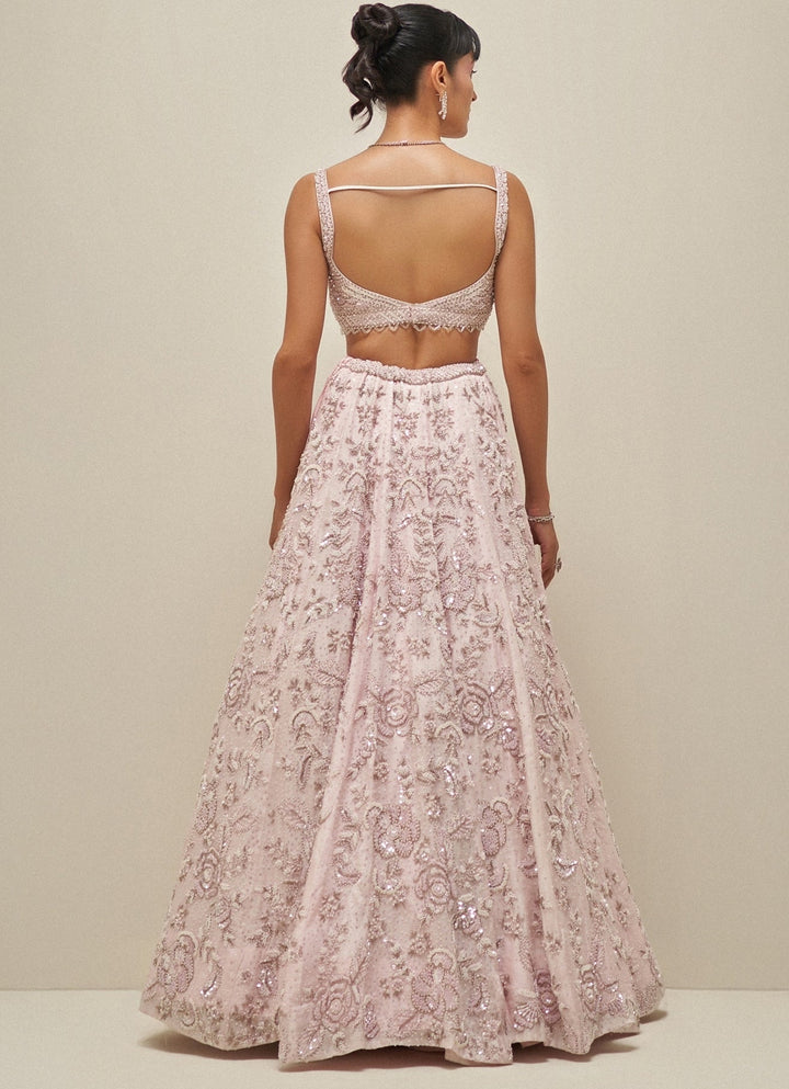 Blush Pink Crystal Embroidered Lehenga Set Angad Singh - Fabilicious Fashion