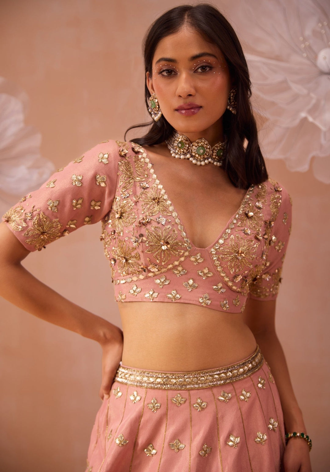 Blush Pink Embellished Lehenga Set Parul Gandhi - Fabilicious Fashion