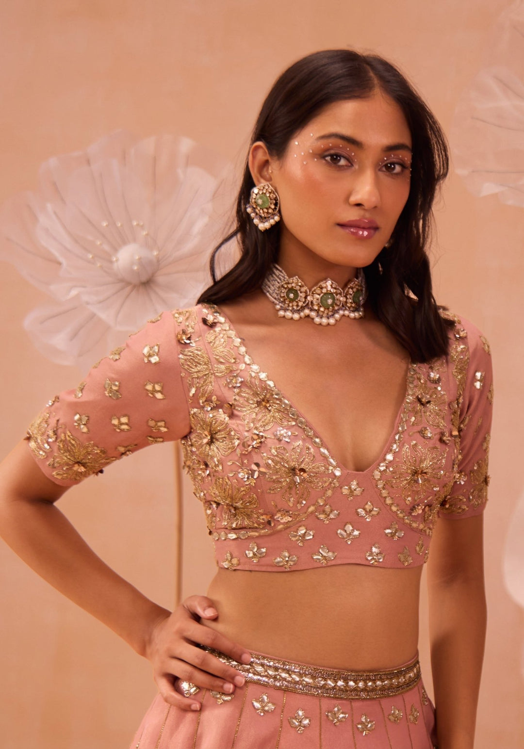 Blush Pink Embellished Lehenga Set Parul Gandhi - Fabilicious Fashion