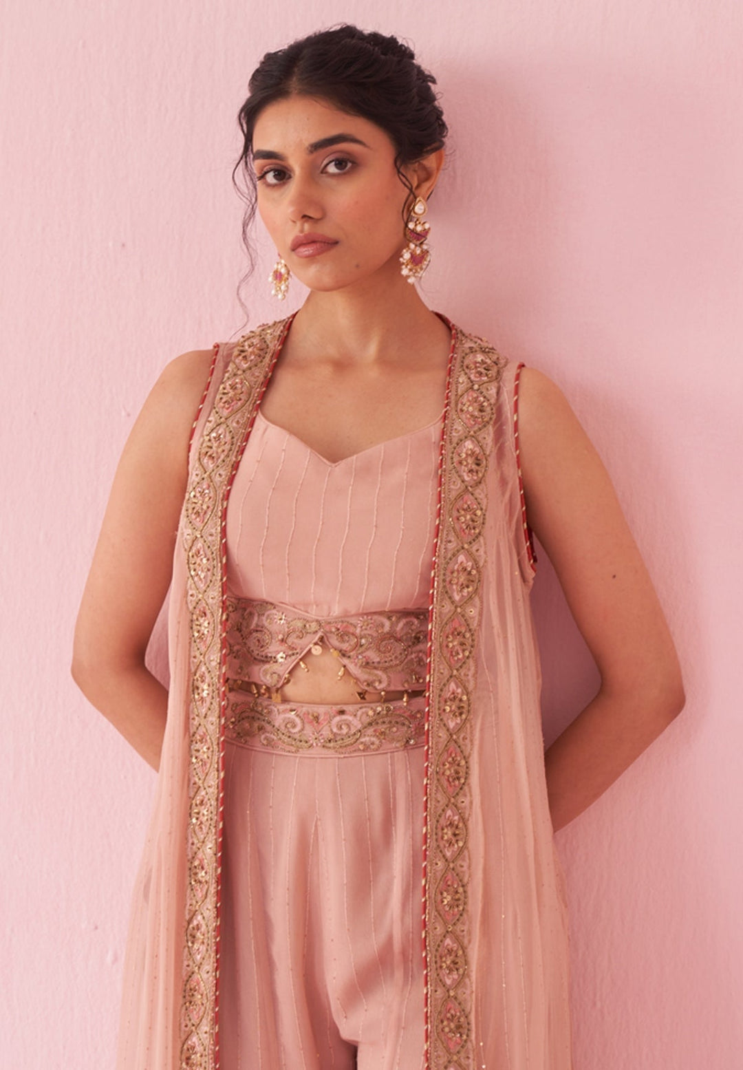 Blush Pink Embroidered Blouse Sharara Set With Cape Studio Bagechaa - Fabilicious Fashion