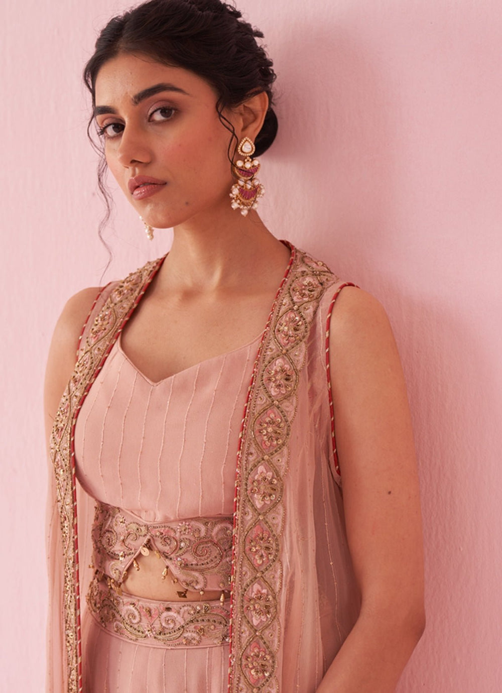 Blush Pink Embroidered Blouse Sharara Set With Cape Studio Bagechaa - Fabilicious Fashion