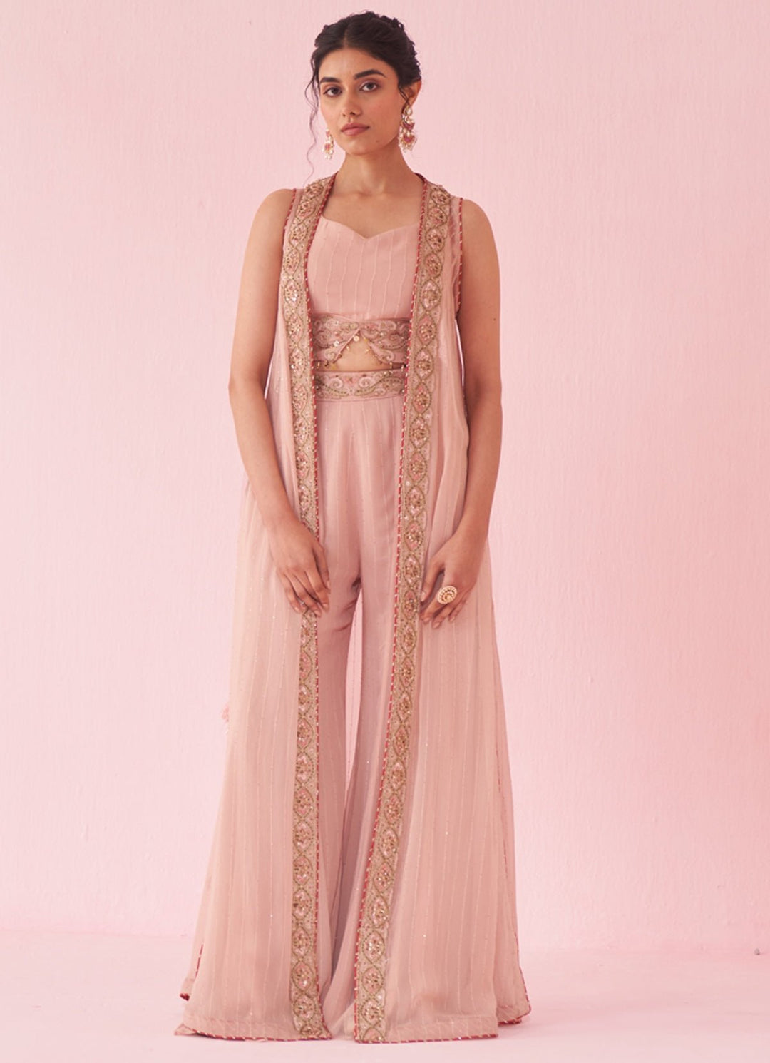 Blush Pink Embroidered Blouse Sharara Set With Cape Studio Bagechaa - Fabilicious Fashion