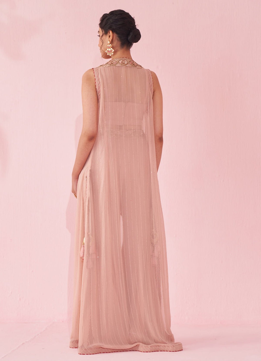 Blush Pink Embroidered Blouse Sharara Set With Cape Studio Bagechaa - Fabilicious Fashion