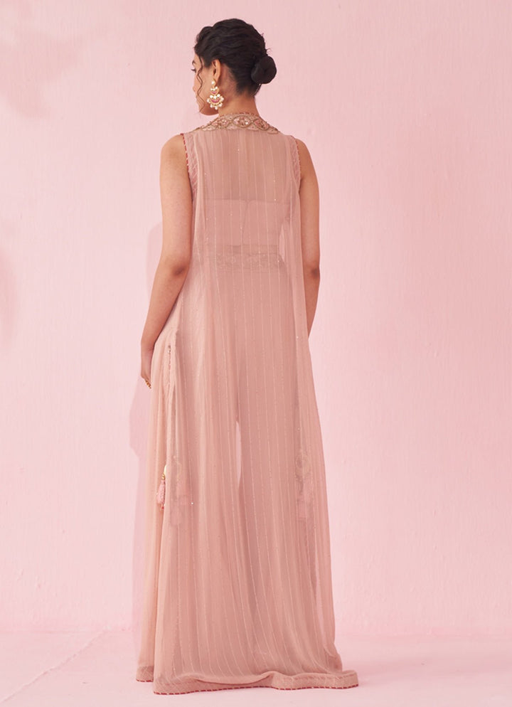 Blush Pink Embroidered Blouse Sharara Set With Cape Studio Bagechaa - Fabilicious Fashion