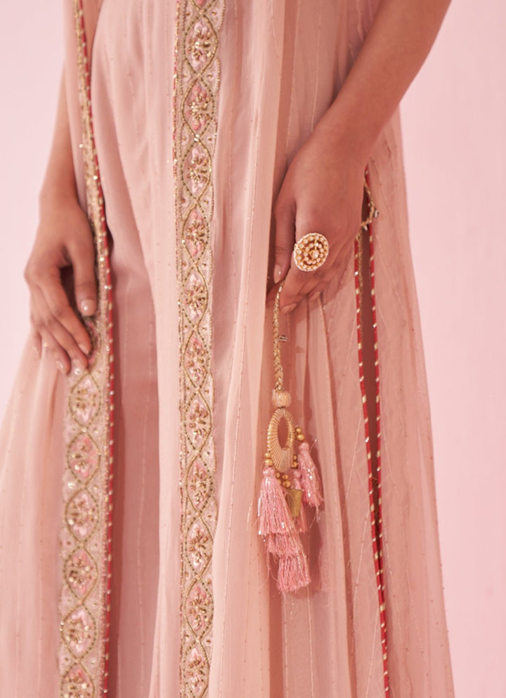 Blush Pink Embroidered Blouse Sharara Set With Cape Studio Bagechaa - Fabilicious Fashion