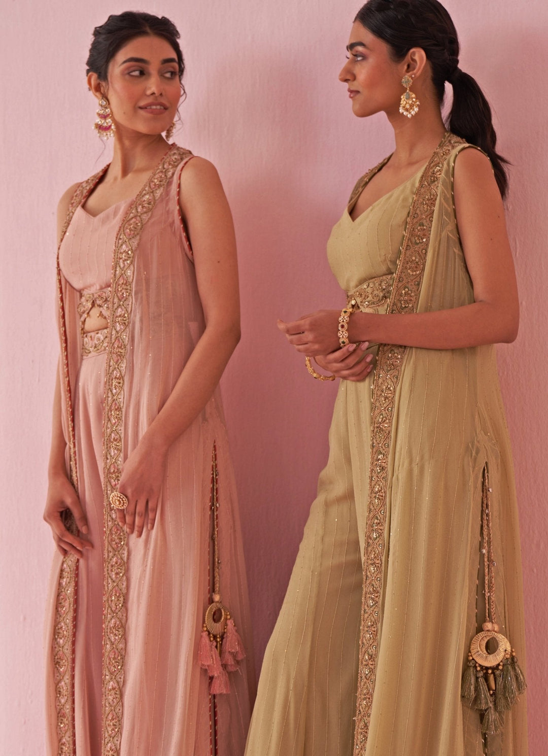 Blush Pink Embroidered Blouse Sharara Set With Cape Studio Bagechaa - Fabilicious Fashion