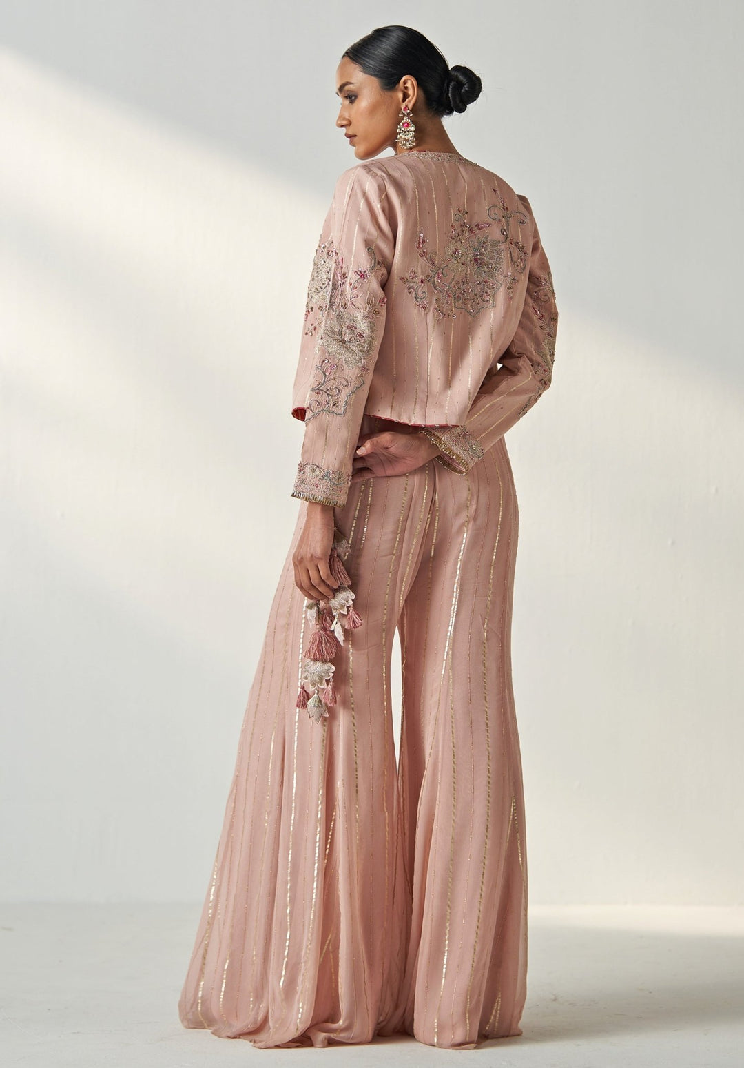 Blush Pink Embroidered Blouse Sharara Set With Jacket Studio Bagechaa - Fabilicious Fashion