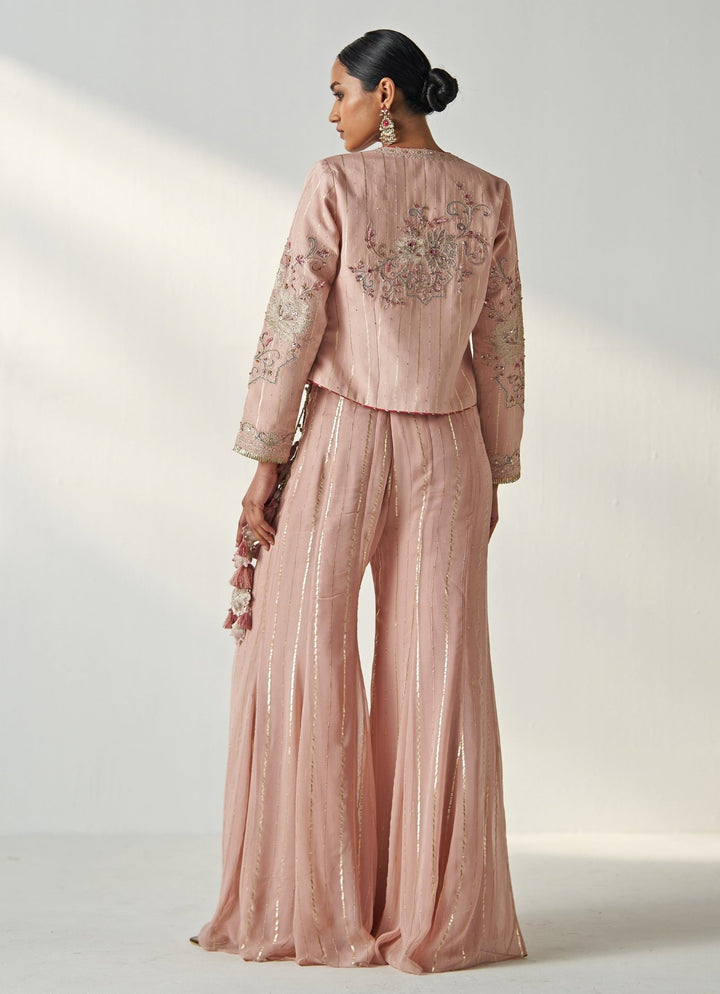 Blush Pink Embroidered Blouse Sharara Set With Jacket Studio Bagechaa - Fabilicious Fashion