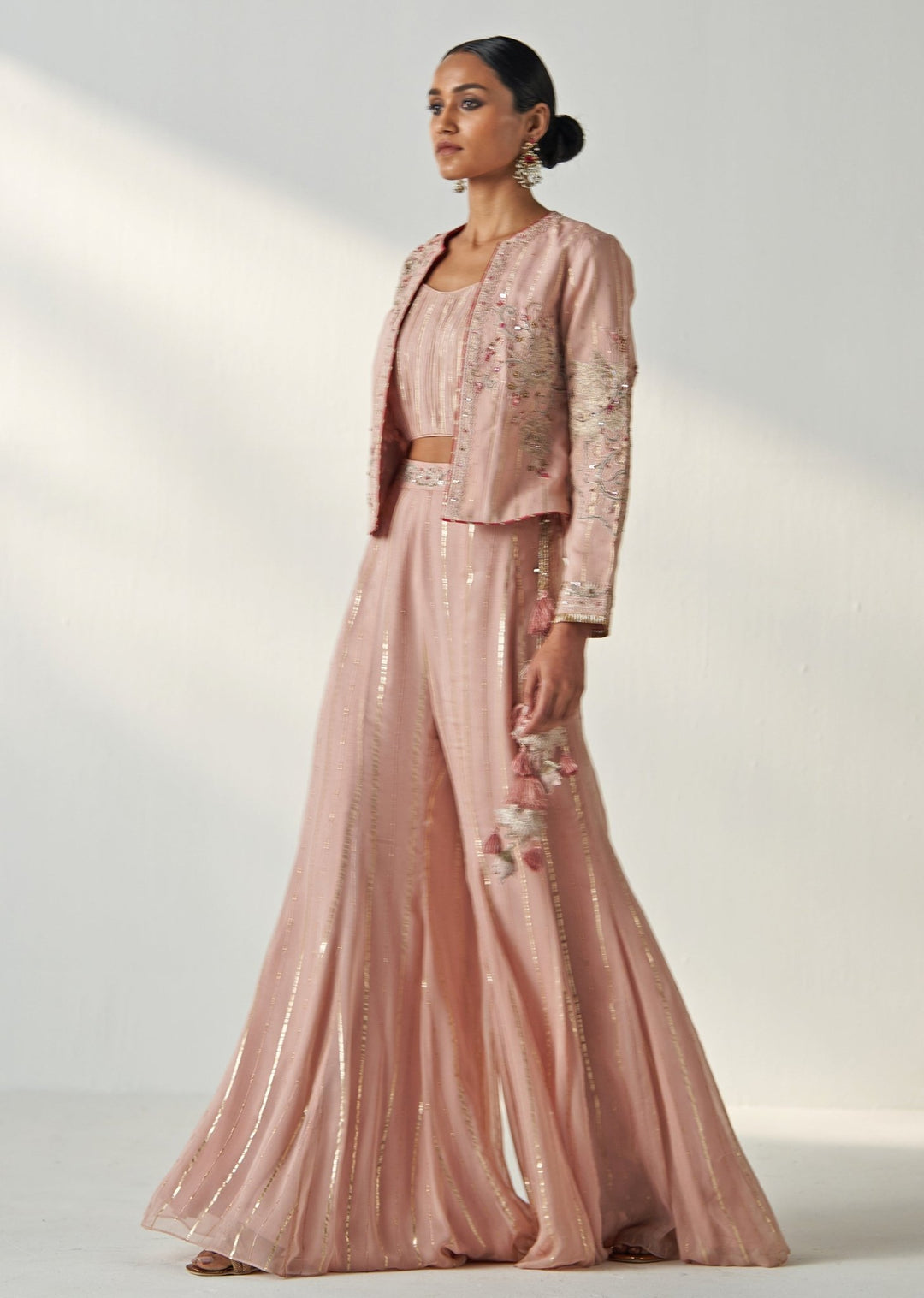 Blush Pink Embroidered Blouse Sharara Set With Jacket Studio Bagechaa - Fabilicious Fashion