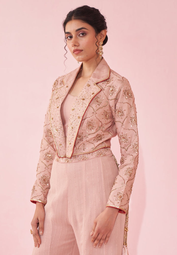 Blush Pink Embroidered Blouse Sharara Set Studio Bagechaa - Fabilicious Fashion
