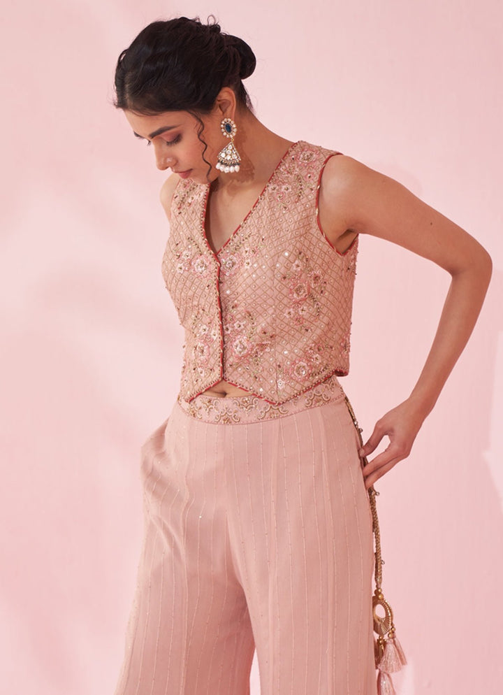 Blush Pink Embroidered Blouse Sharara Set Studio Bagechaa - Fabilicious Fashion