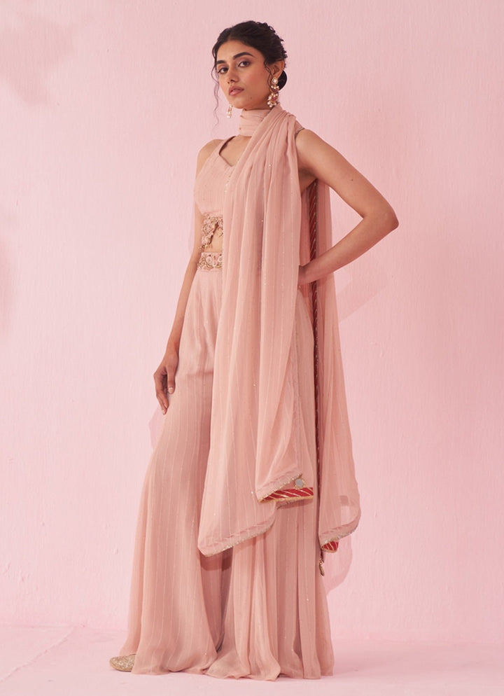 Blush Pink Embroidered Blouse Sharara Set Studio Bagechaa - Fabilicious Fashion