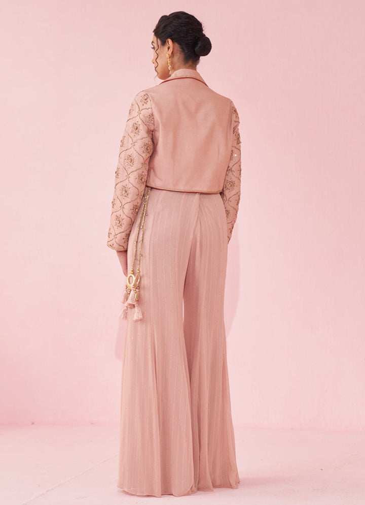 Blush Pink Embroidered Blouse Sharara Set Studio Bagechaa - Fabilicious Fashion