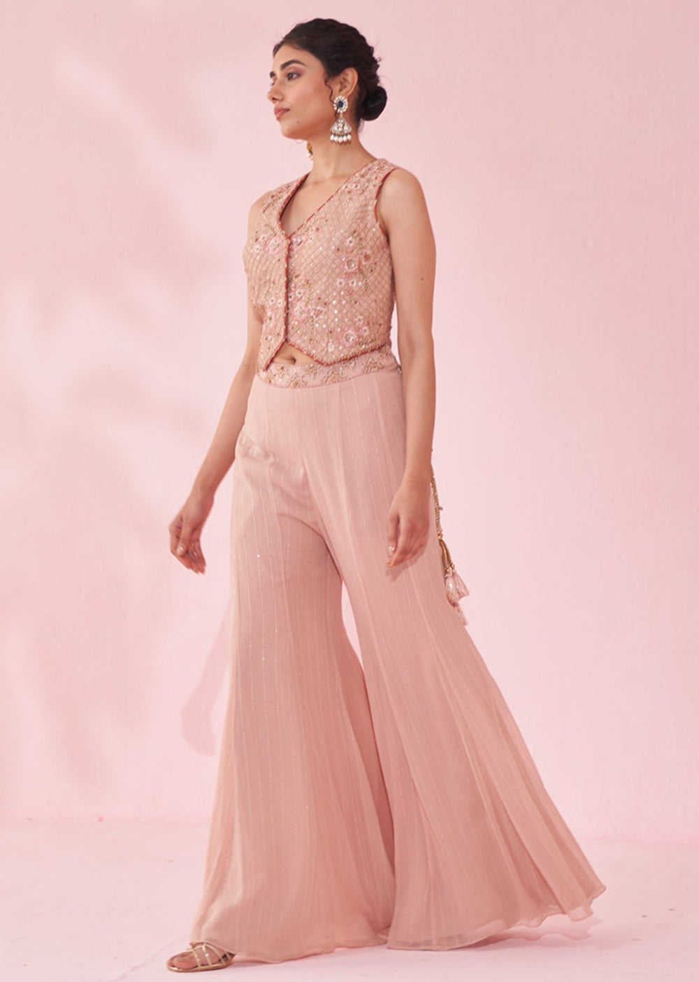 Blush Pink Embroidered Blouse Sharara Set Studio Bagechaa - Fabilicious Fashion