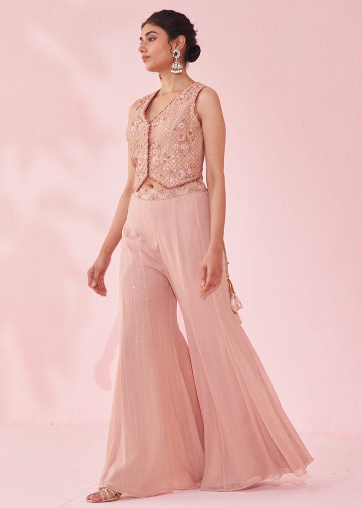 Blush Pink Embroidered Blouse Sharara Set Studio Bagechaa - Fabilicious Fashion