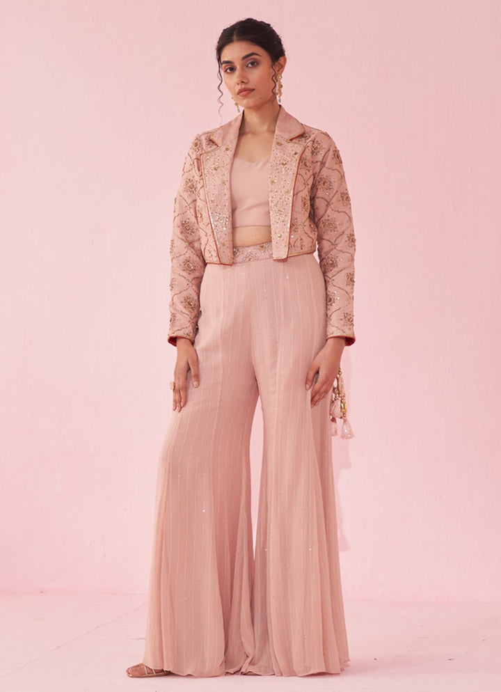 Blush Pink Embroidered Blouse Sharara Set Studio Bagechaa - Fabilicious Fashion